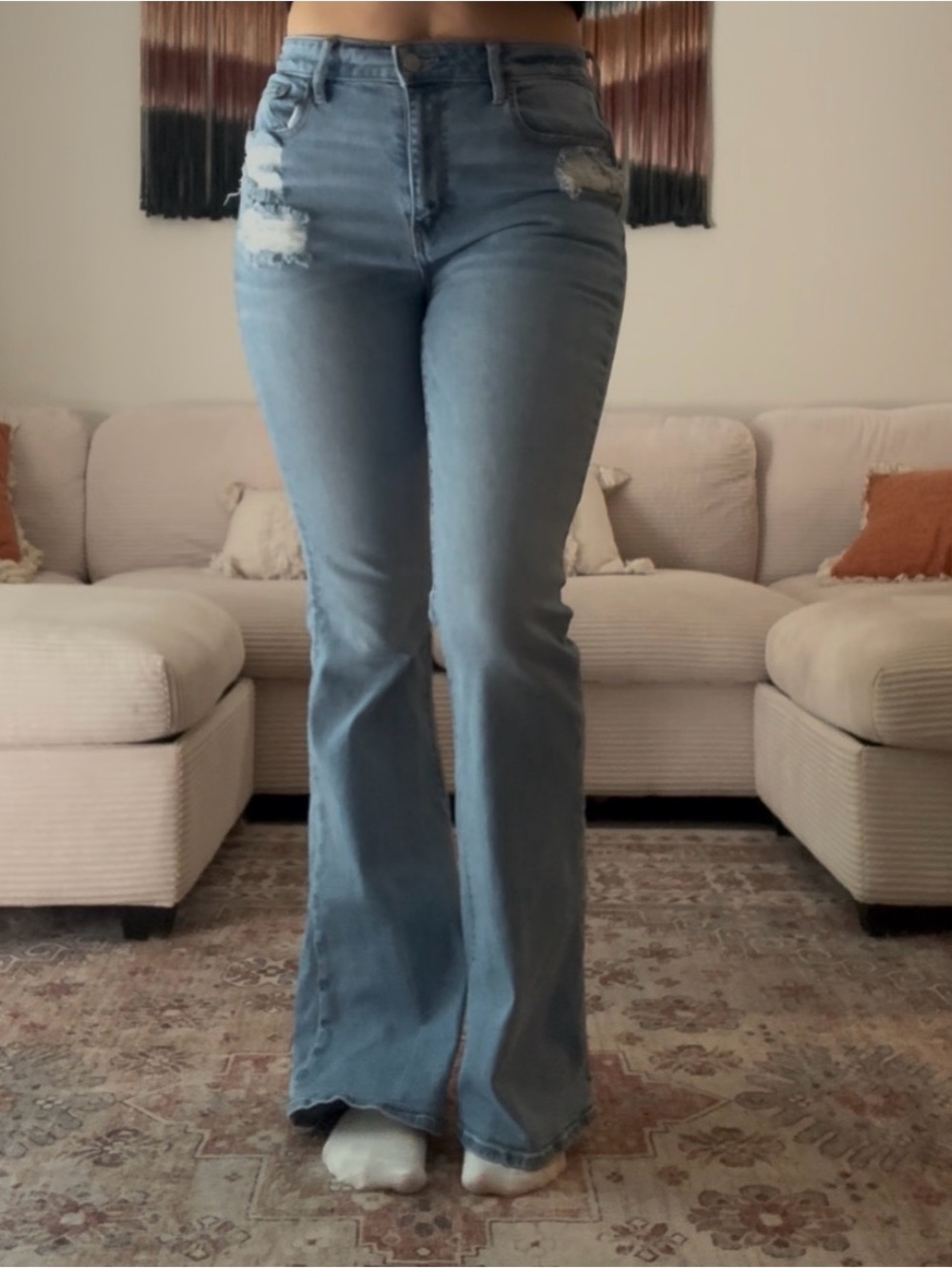 American Eagle Outfitters Light Blue Distressed Flare Jeans